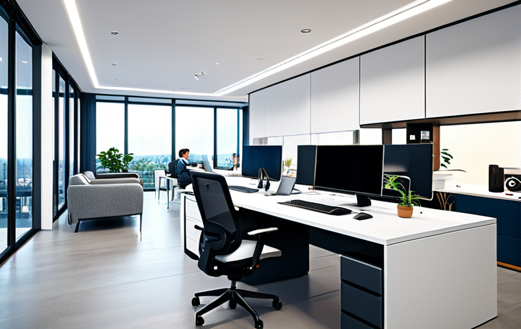 **
"A modern office interior with ergonomic furniture and smart home integration, fully clothed professionals working collaboratively, safe for work, appropriate content, well-lit, focus on functionality and comfort, perfect anatomy, correct proportions, natural pose, professional, high quality."
**