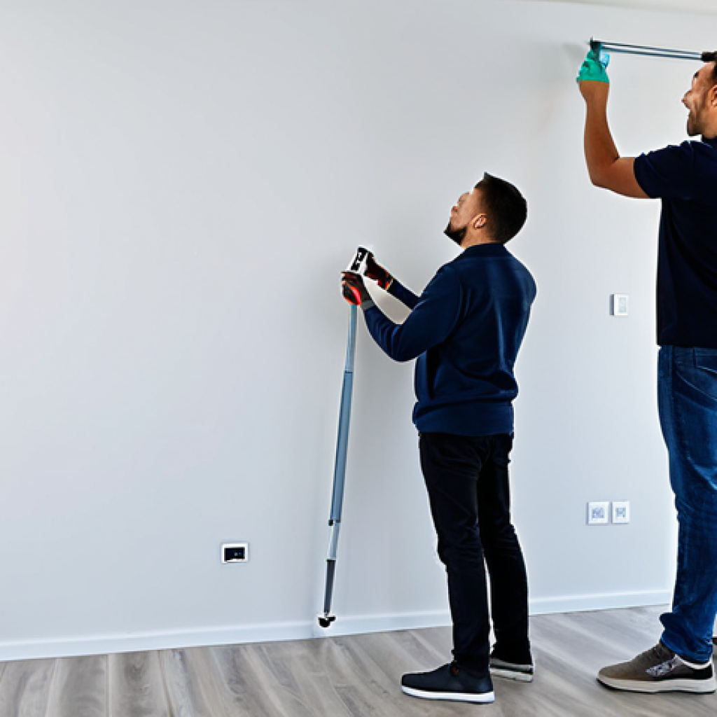 Wall Finishing**
"A professional interior designer inspecting a newly painted wall in a modern apartment, fully clothed, appropriate attire, safe for work, perfect anatomy, natural proportions, high quality, well-lit, showcasing smooth paint application and clean lines, modest decor, family-friendly."
**
