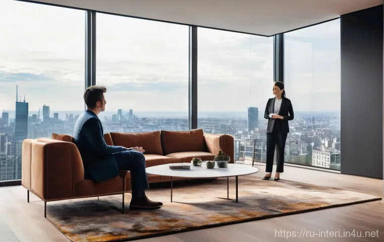 실내건축에서 3D 모델링 활용법 - **Prompt 1: Immersive Home Vision**
A young, elegantly dressed couple in their late 20s to early...