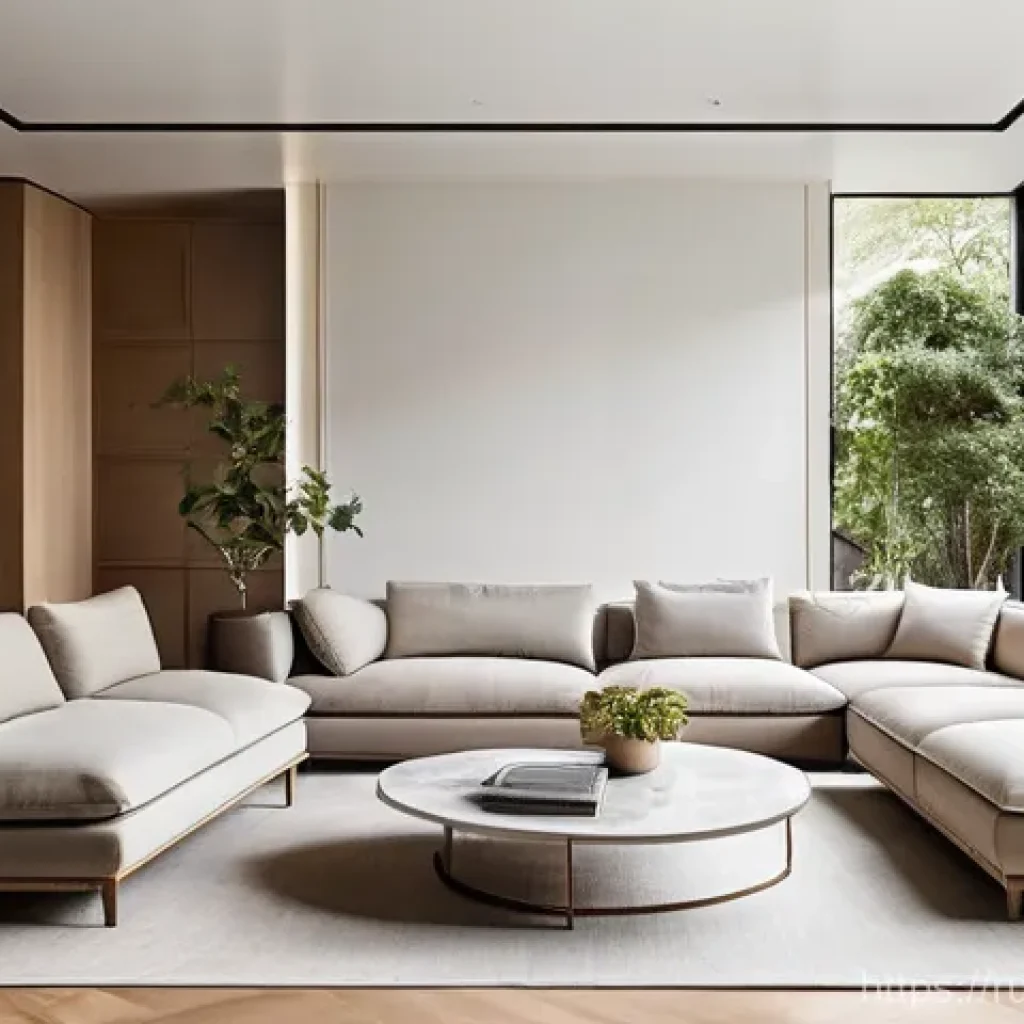 실내건축 실기 시험의 합격 방법들 - **Sustainable and "Quiet Luxury" Living Space:**
A sophisticated living room designed with a foc...