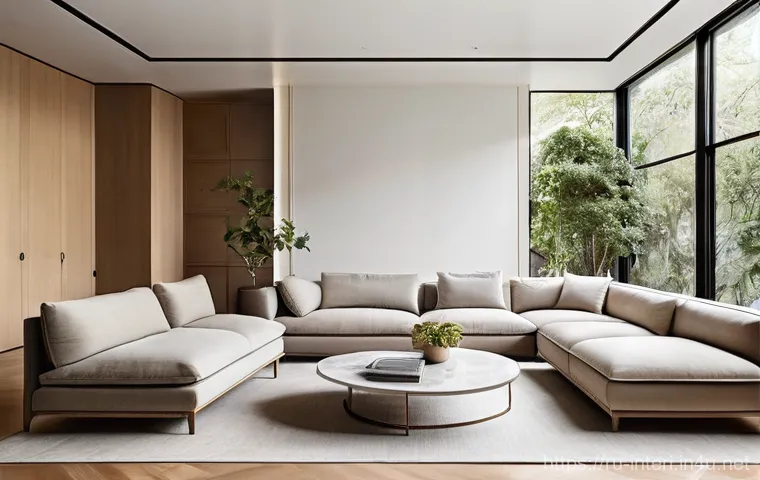 실내건축 실기 시험의 합격 방법들 - **Sustainable and "Quiet Luxury" Living Space:**
A sophisticated living room designed with a foc...