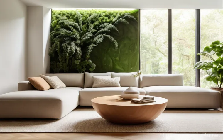 실내건축 실습에서 강조해야 하는 중요한 점들 - Prompt 1: Serene Biophilic Living Room with Soft Minimalism**